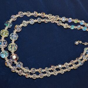 Vintage Aurora Crystal Bead Necklace - Clear with Iridescent Hues